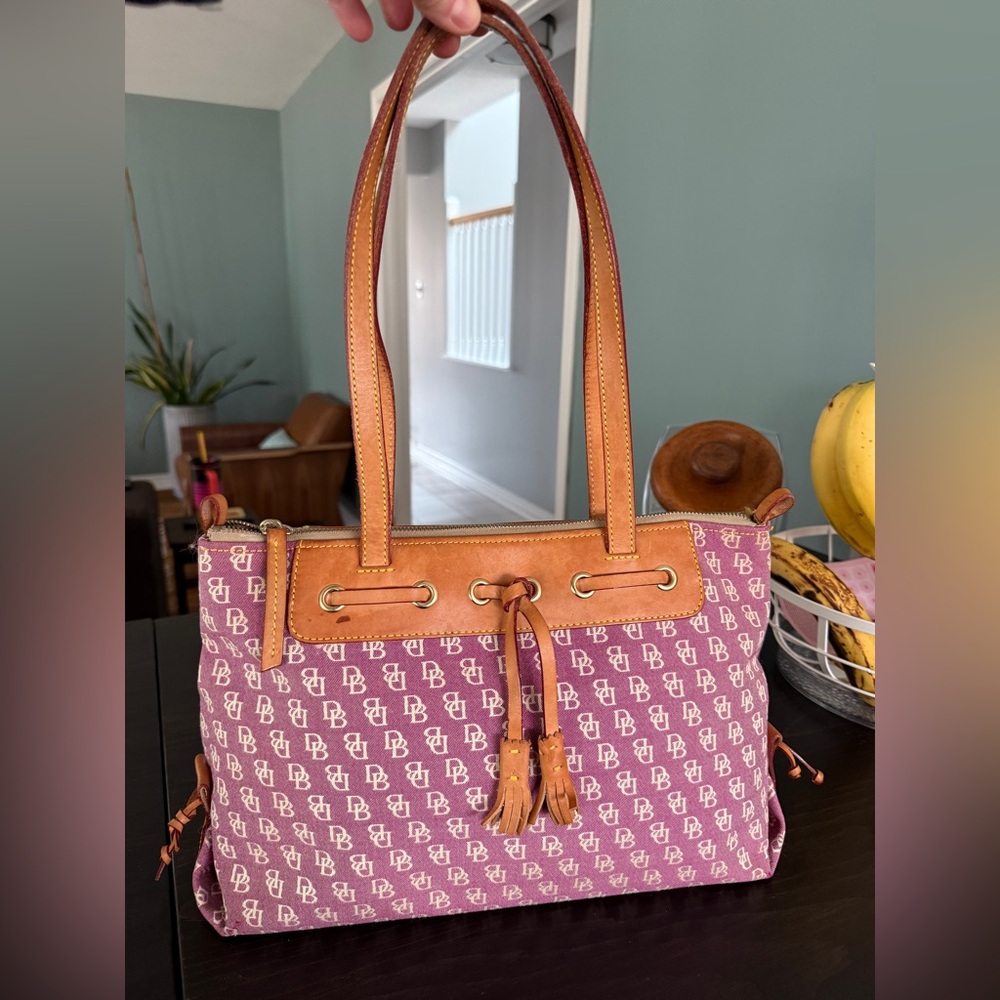 Dooney & Bourke Large Tassel Zip Tote Bag - Violet and Tan